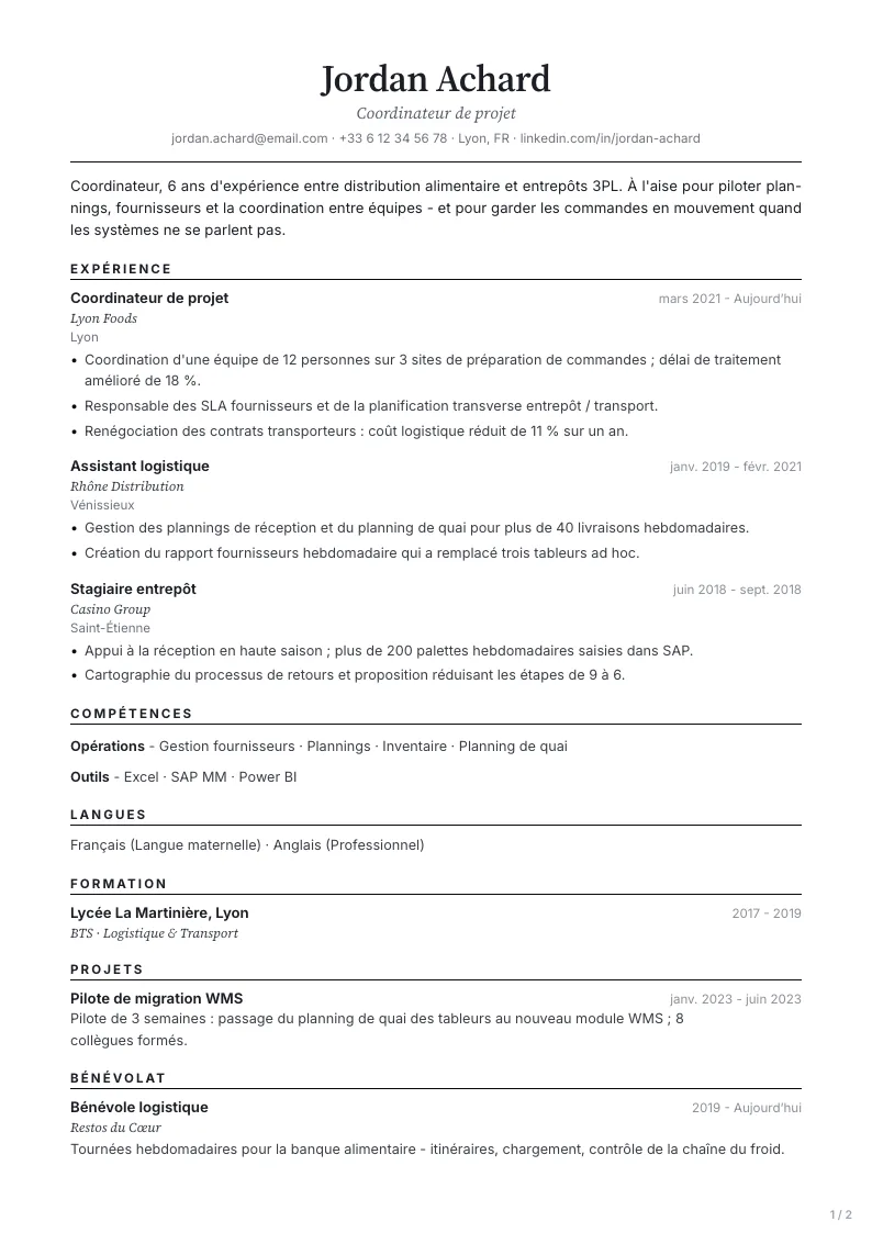 Modèle de CV Minimal - première page