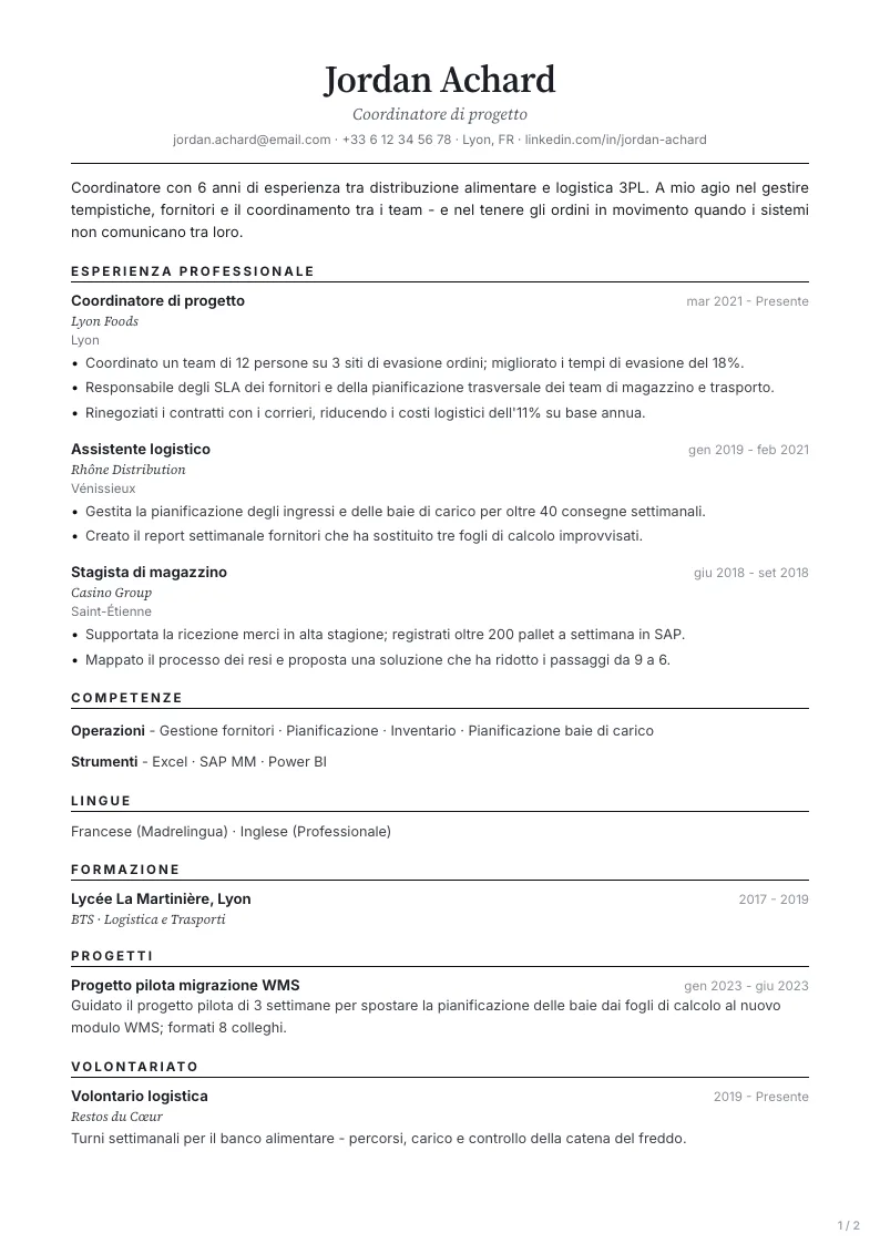 Modello di CV Minimal - prima pagina