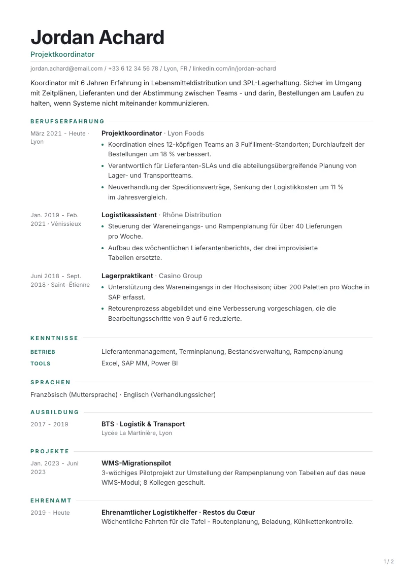 Modern Lebenslauf-Vorlage - erste Seite