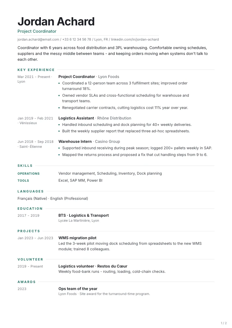 Modern resume template - first page