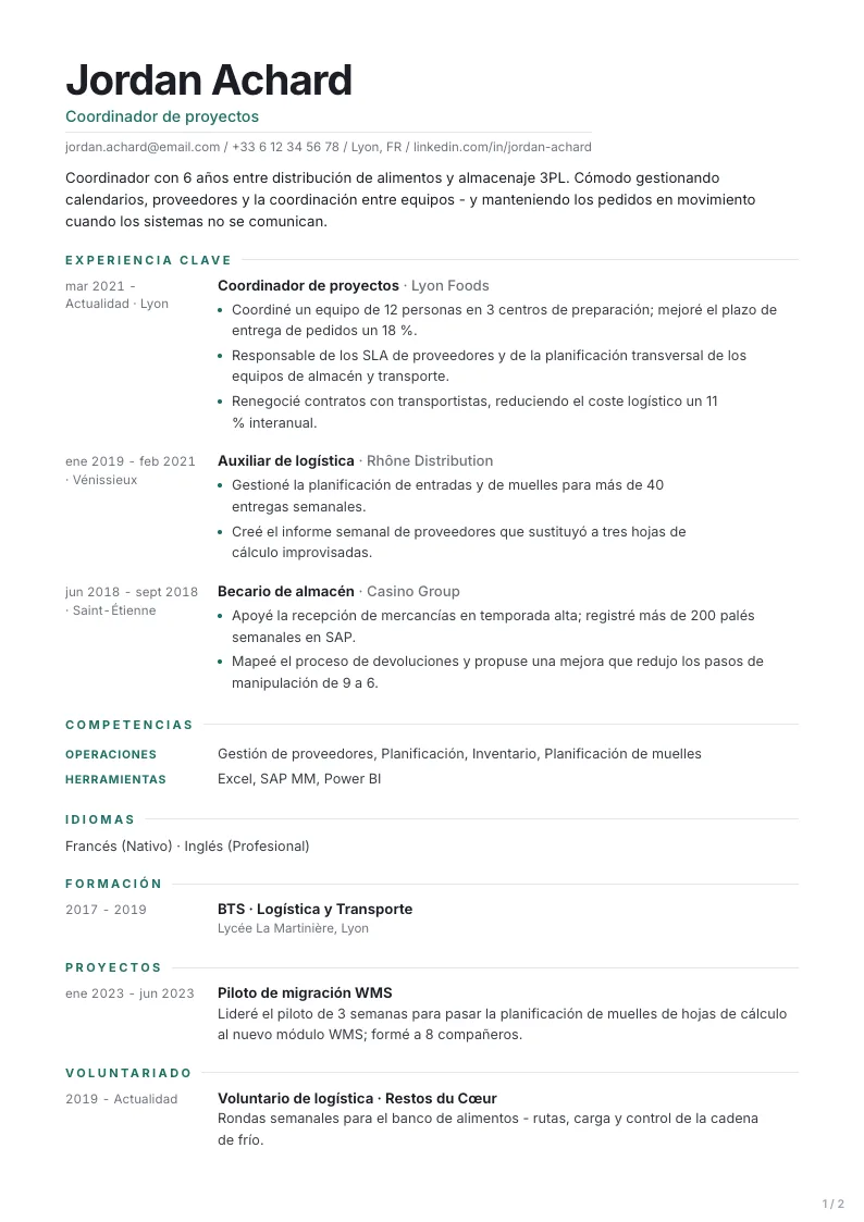 Plantilla de CV Modern - primera página