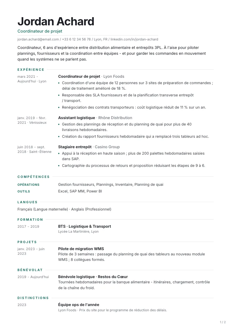 Modèle de CV Modern - première page