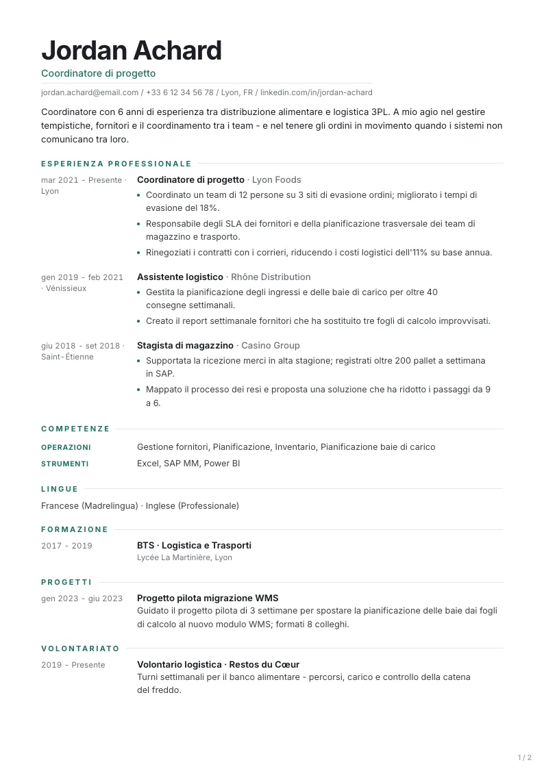Modello di CV Modern - prima pagina