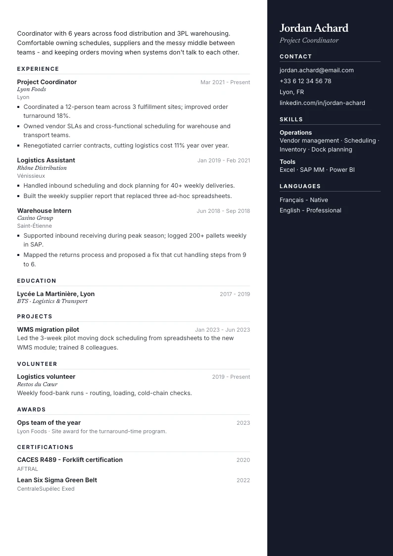 Monaco resume template - first page