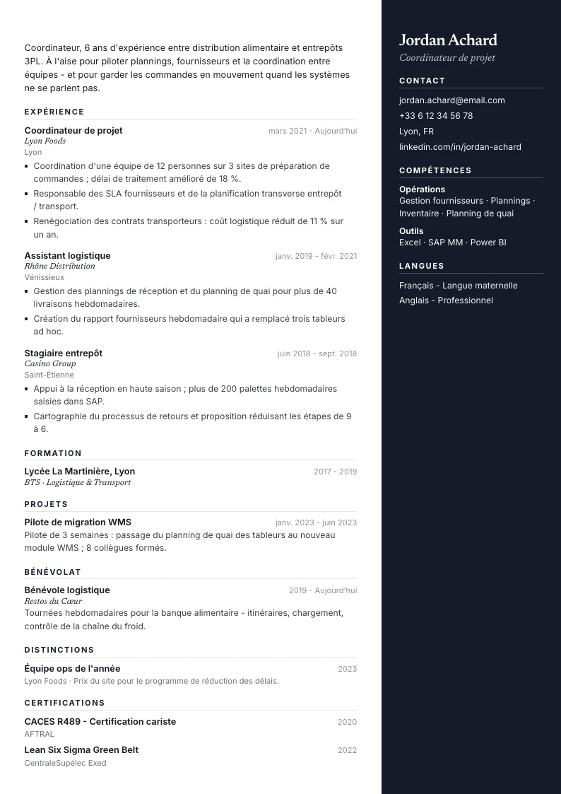 Modèle de CV Monaco - première page