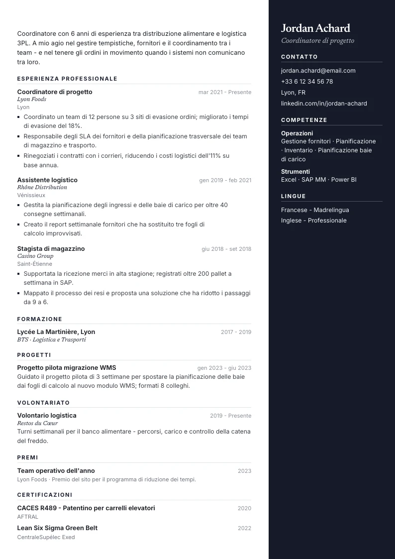Modello di CV Monaco - prima pagina