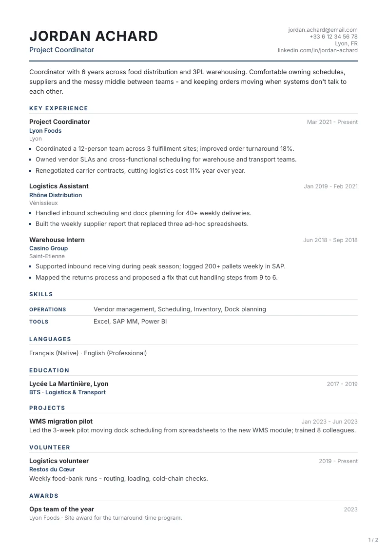 Professional resume template - first page