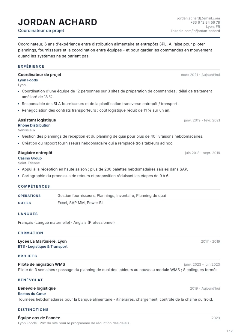 Modèle de CV Professional - première page