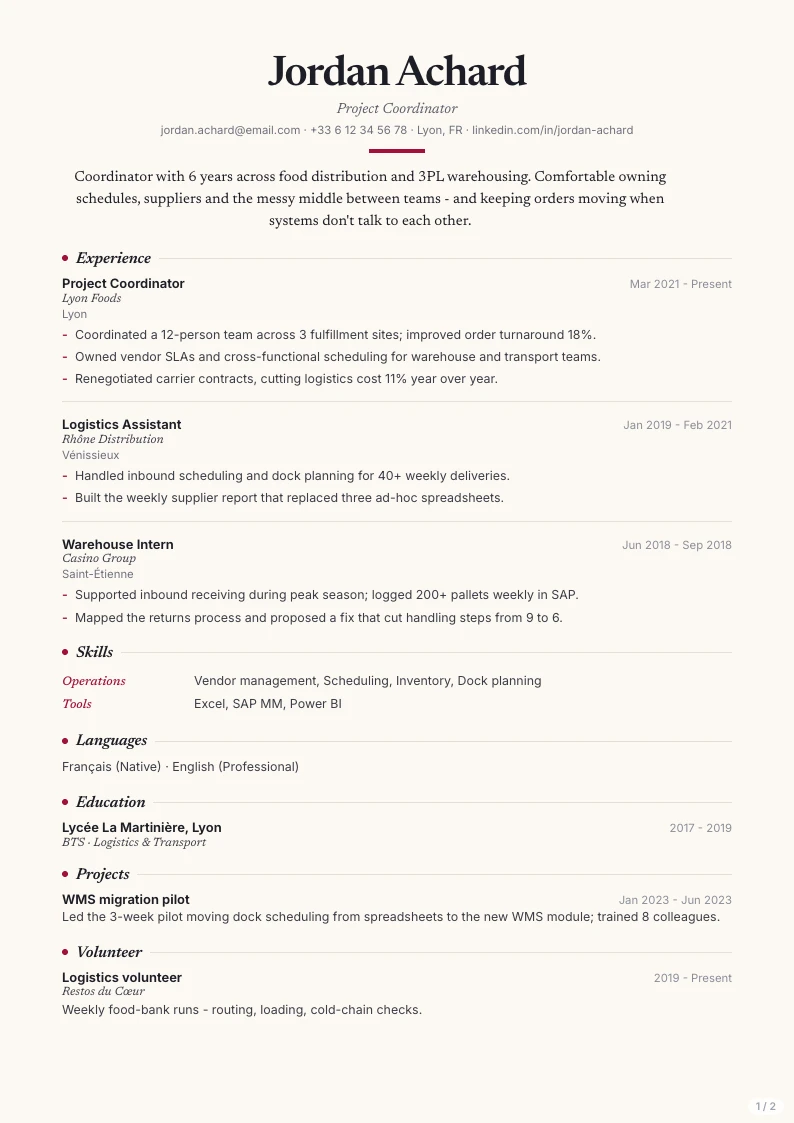 Scribe resume template - first page
