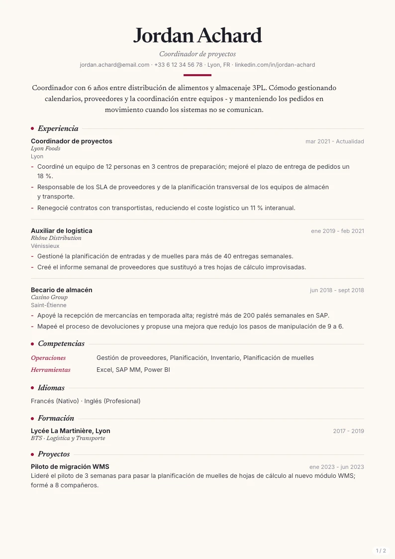 Plantilla de CV Scribe - primera página