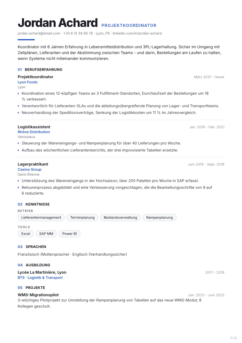 Signal Lebenslauf-Vorlage - erste Seite