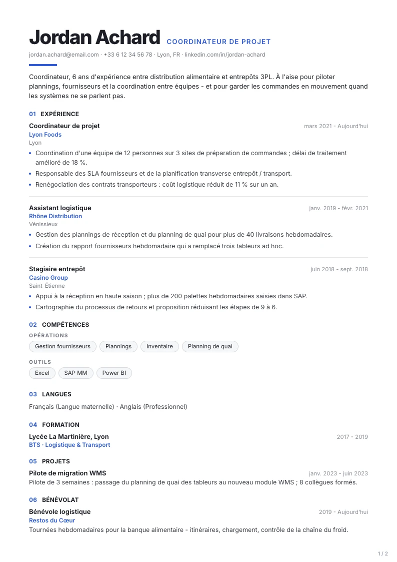 Modèle de CV Signal - première page