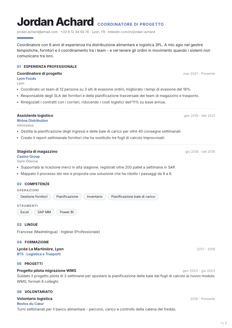 Modello di CV Signal - prima pagina