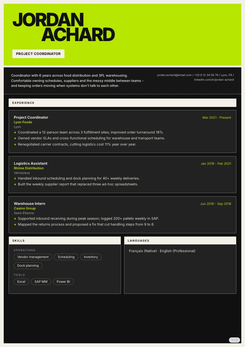 Spica resume template - first page