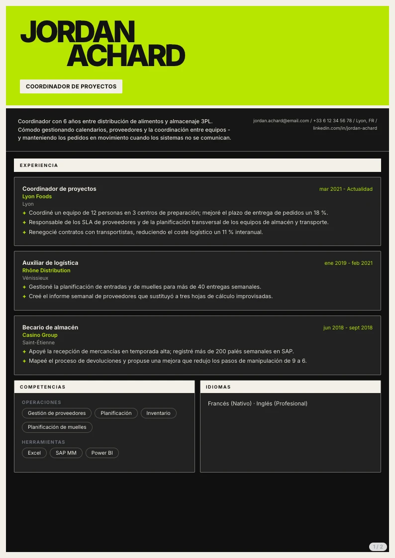 Plantilla de CV Spica - primera página