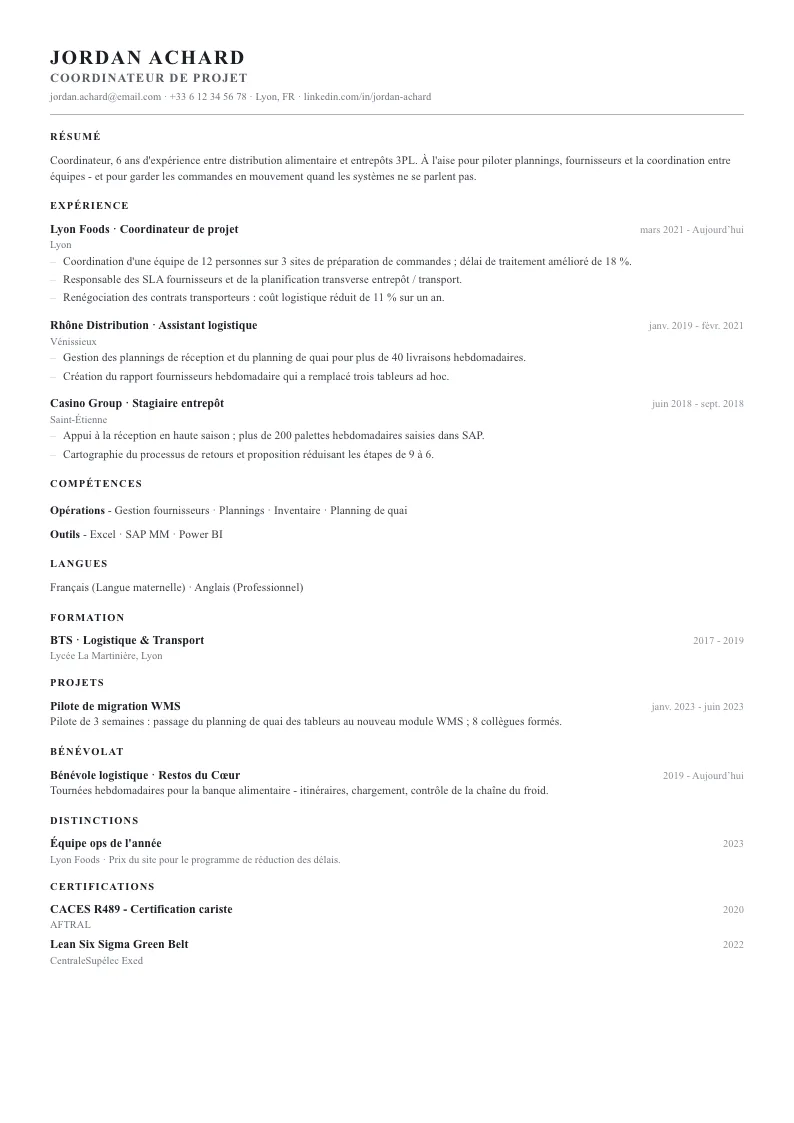 Modèle de CV Sterling - première page