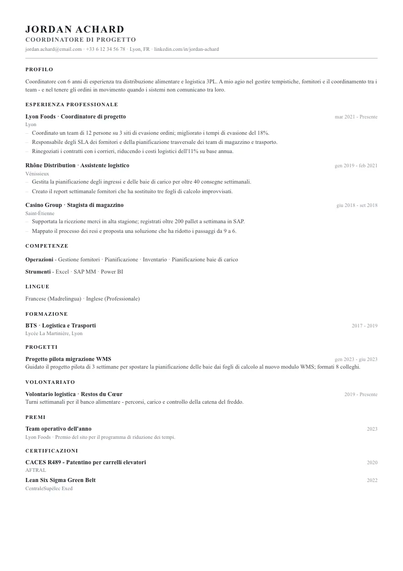 Modello di CV Sterling - prima pagina