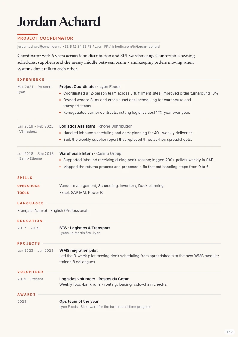 Tempo resume template - first page