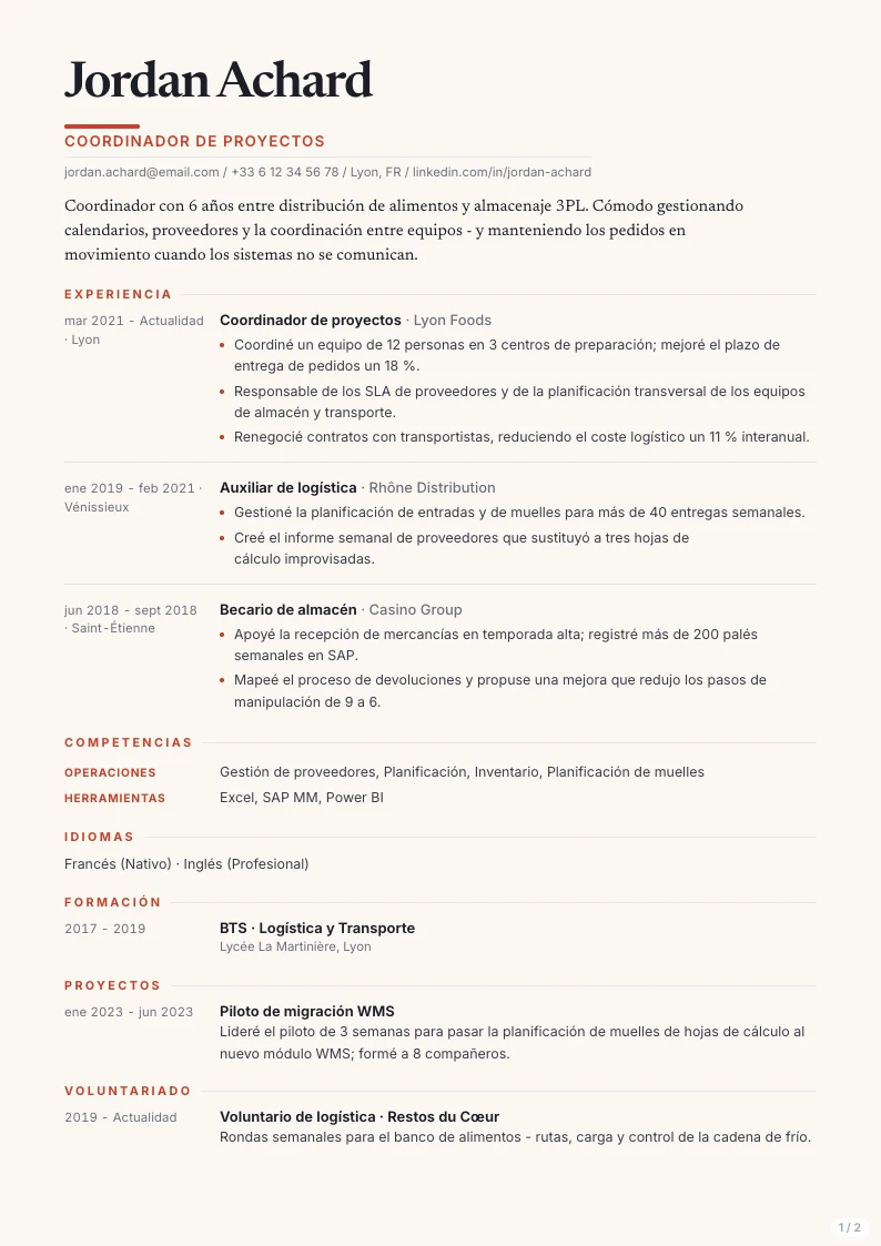 Plantilla de CV Tempo - primera página