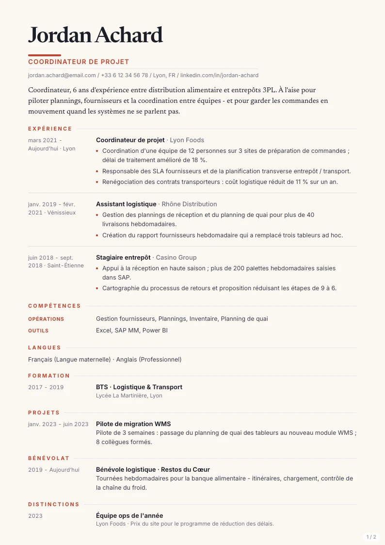 Modèle de CV Tempo - première page