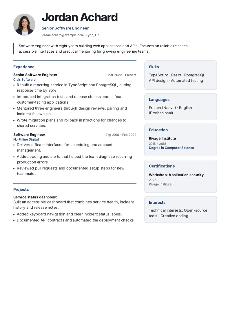 Vela resume template - first page