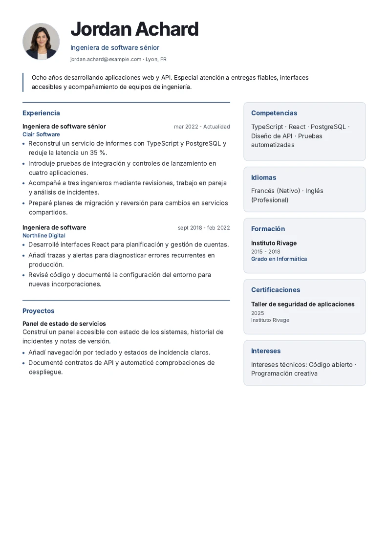 Plantilla de CV Vela - primera página