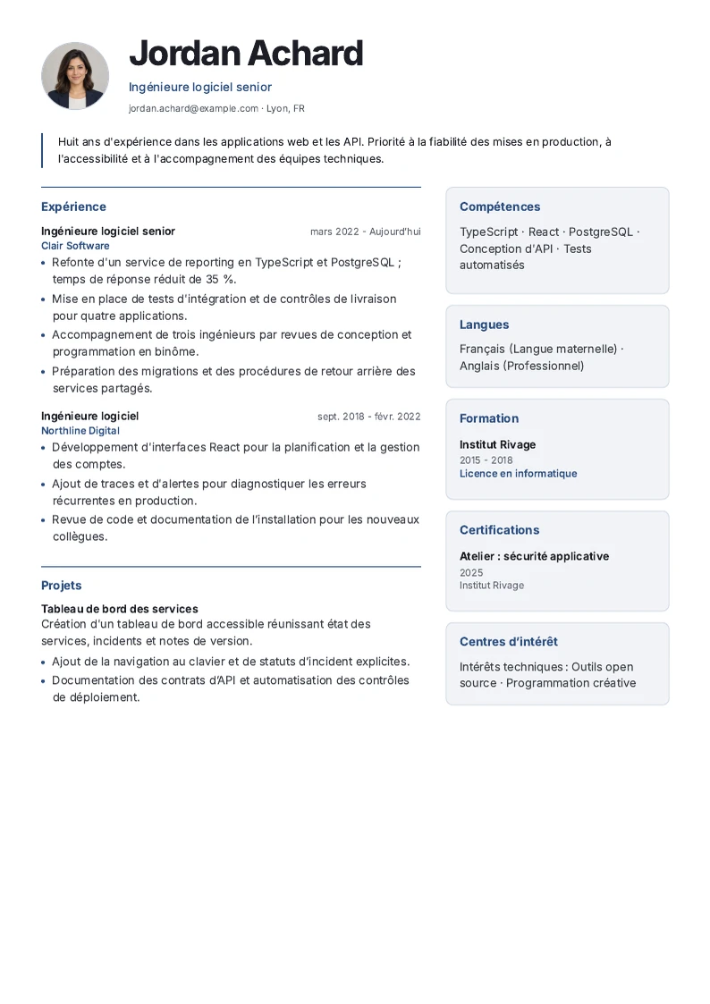 Modèle de CV Vela - première page