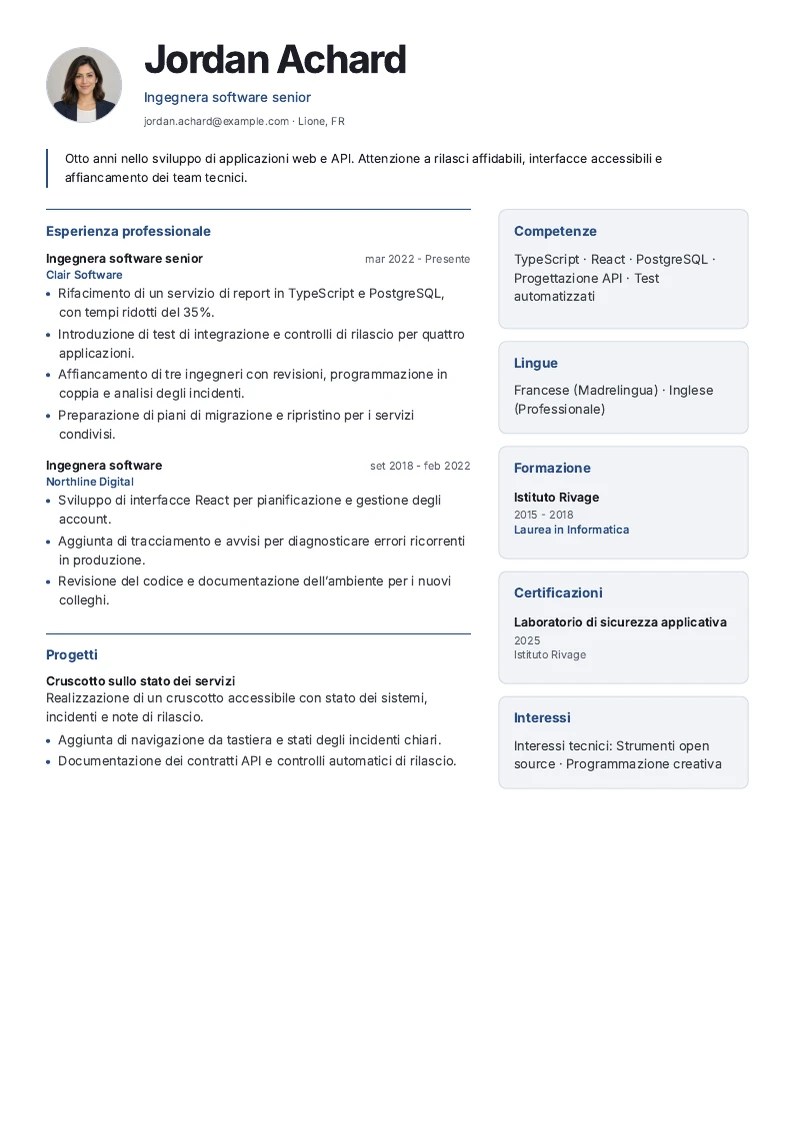 Modello di CV Vela - prima pagina