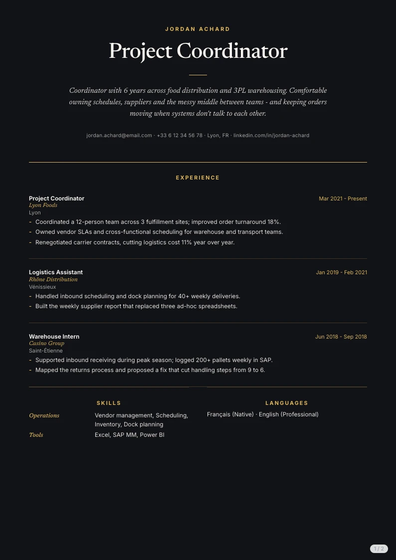 Zaniah resume template - first page