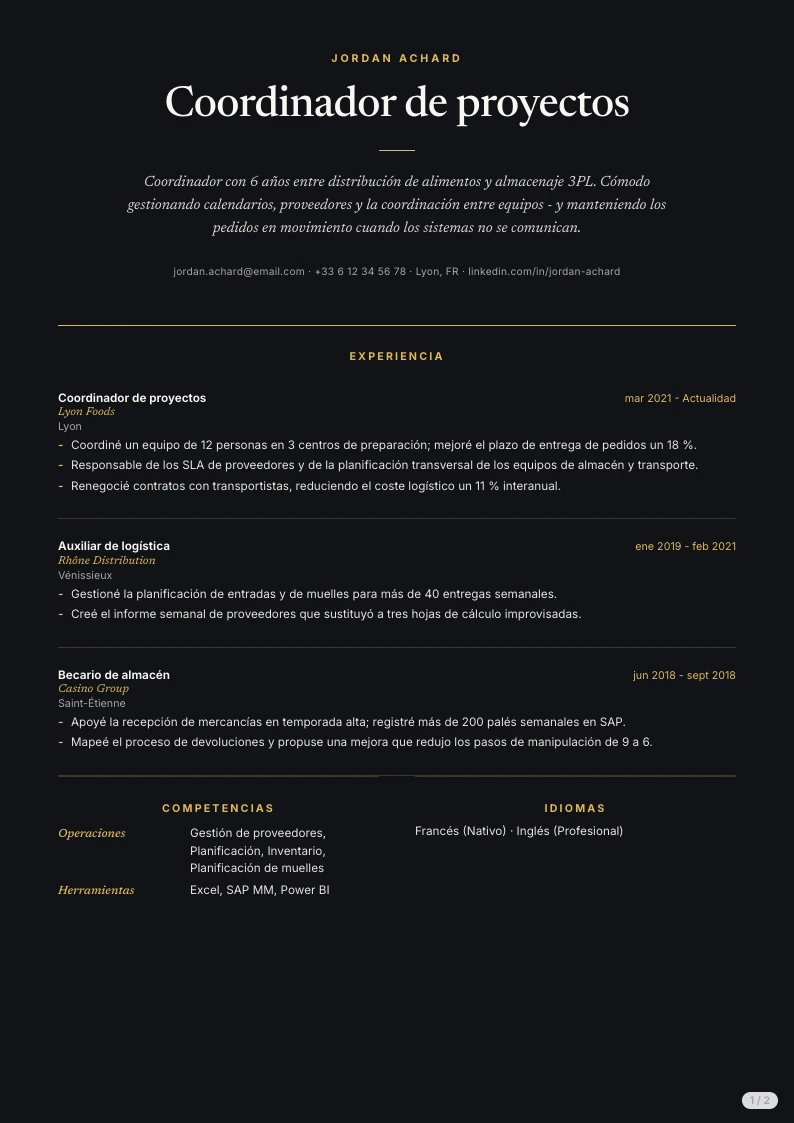 Plantilla de CV Zaniah - primera página