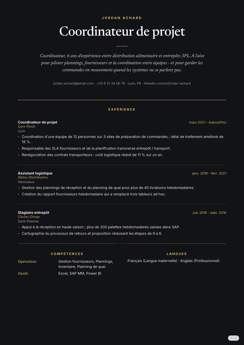 Modèle de CV Zaniah - première page